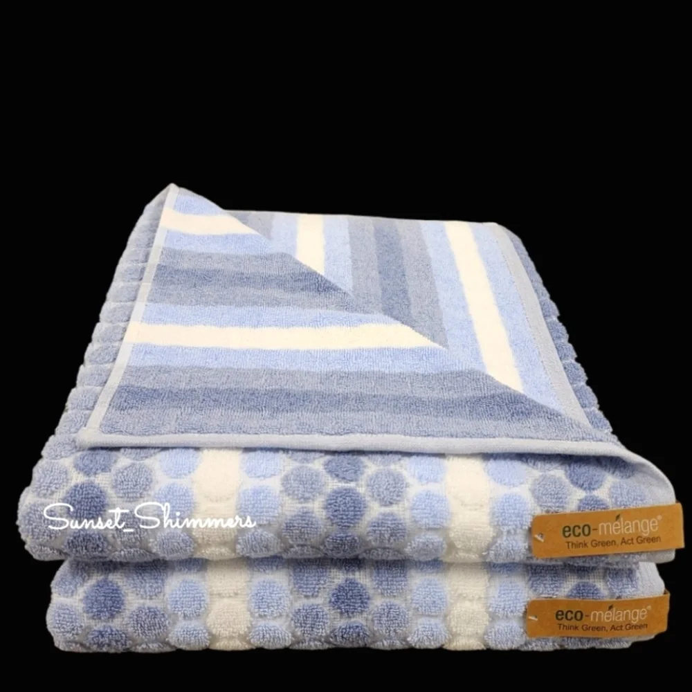 6pc ECO Melange 2 Bath 2 Hand 2 Tip Towel Set Blue Ombre Dot Stripe New